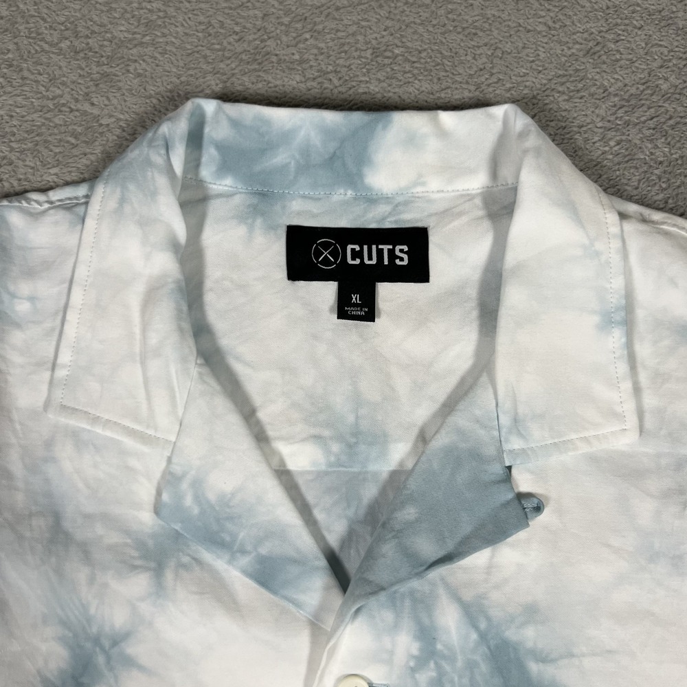Cuts Clothing Shirt Men XL Blue White Tie Dye Camp Collar Hyperloop Rayon - Picture 4 of 13